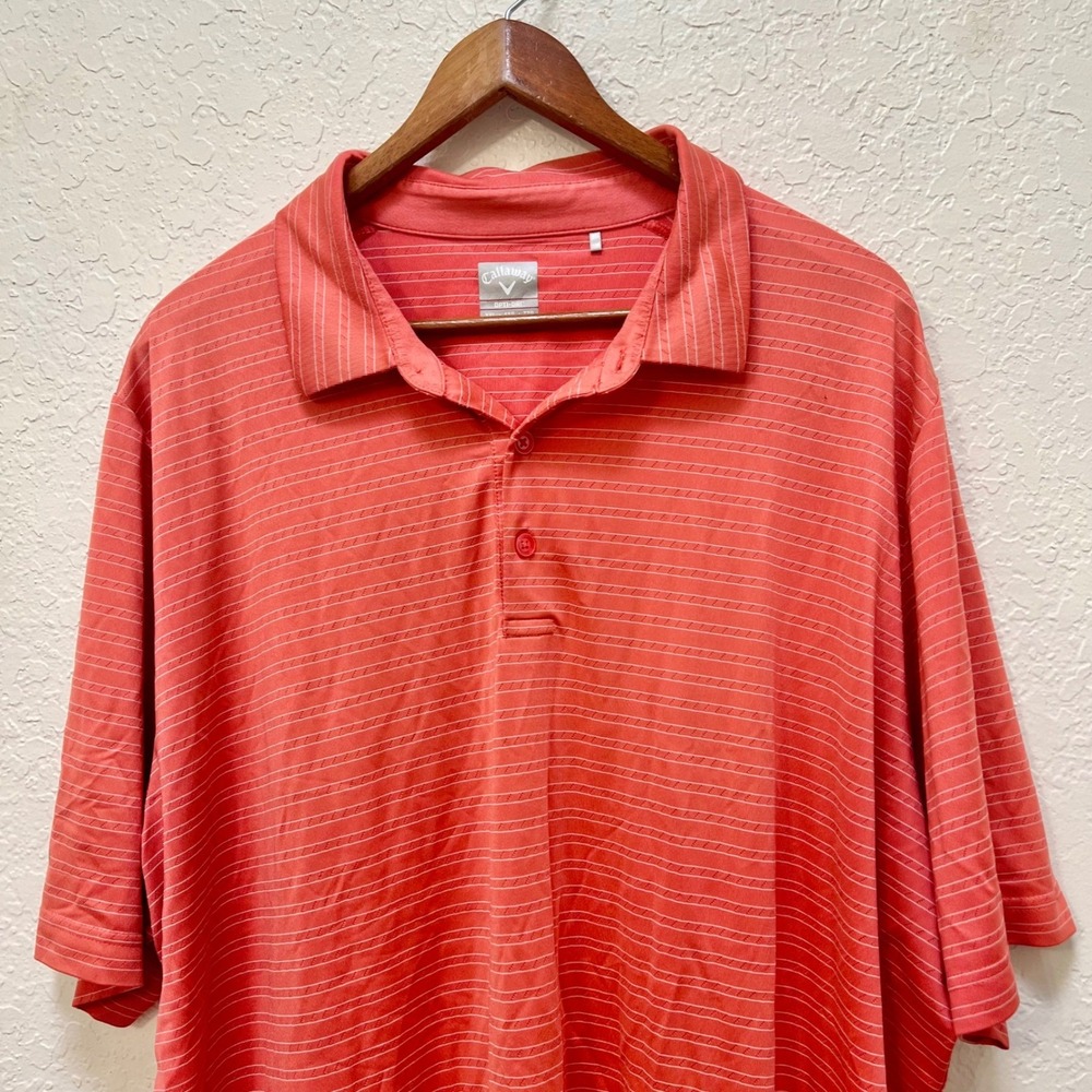 Callaway Mens XXL Opti-Dri Golf Polo Shirt Coral Orange Striped Performance Tee